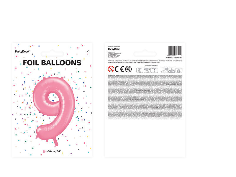Folijas balons Cipars "9", 86 cm, rozā cena un informācija | Baloni | 220.lv