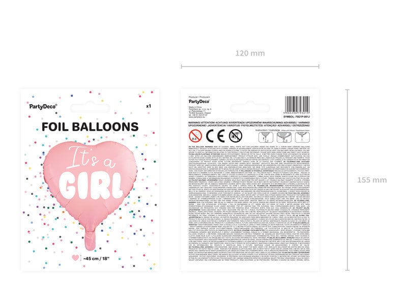 PartyDeco Folijas balons, 45 cm / It`s a Girl cena un informācija | Baloni | 220.lv