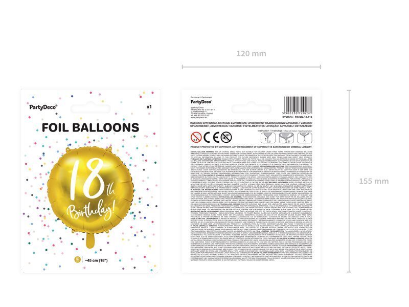 Folijas balons 18th Birthday, zeltains, 45 cm цена и информация | Baloni | 220.lv