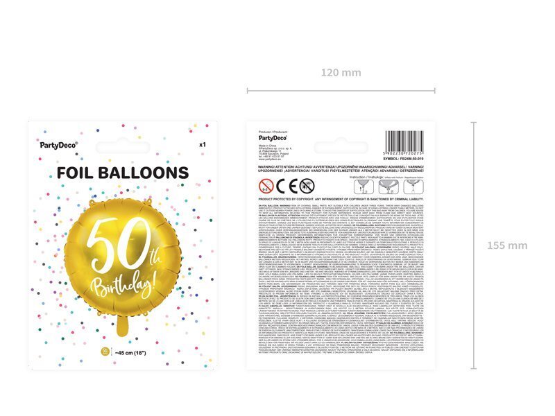 Folijas balons 50th Birthday, zeltains 45 cm цена и информация | Baloni | 220.lv