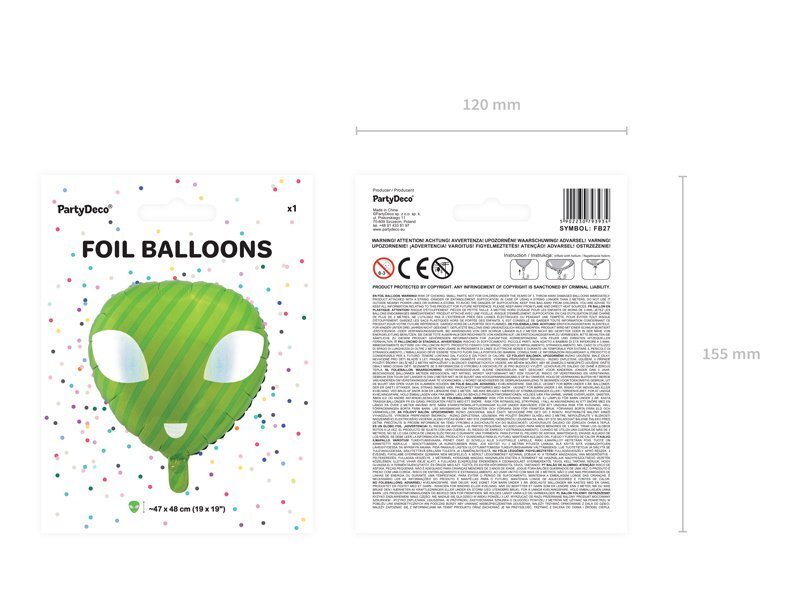 Folijas balons UFO 47x48 cm, zaļš cena un informācija | Baloni | 220.lv