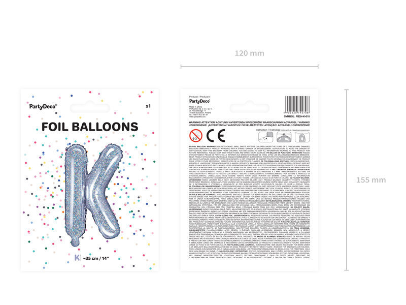 Folijas balons Burts "K" 35 cm, sudrabains/spīdīgs цена и информация | Baloni | 220.lv