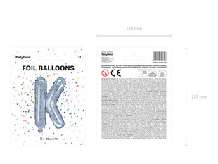 Folijas baloni Burts "K" 35 cm, sudrabaini/spīdīgi, 50 gab. cena un informācija | Baloni | 220.lv