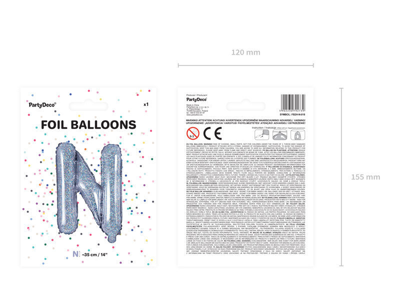 Folijas balons Burts "N" 35 cm, sudrabains/spīdīgs cena un informācija | Baloni | 220.lv