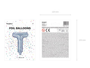 Folijas balons Burts "T" 35 cm, sudrabains/spīdīgs цена и информация | Шары | 220.lv