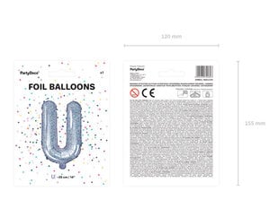 Folijas balons Burts "U" 35 cm, sudrabains/spīdīgs цена и информация | Шарики | 220.lv