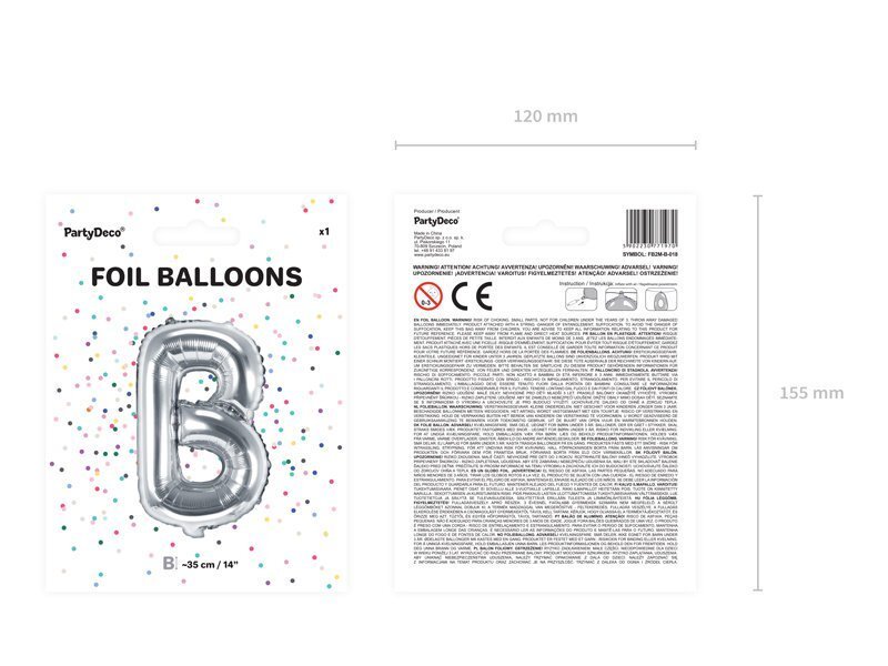 Folijas balons Burts "B" 35 cm, sudrabains cena un informācija | Baloni | 220.lv