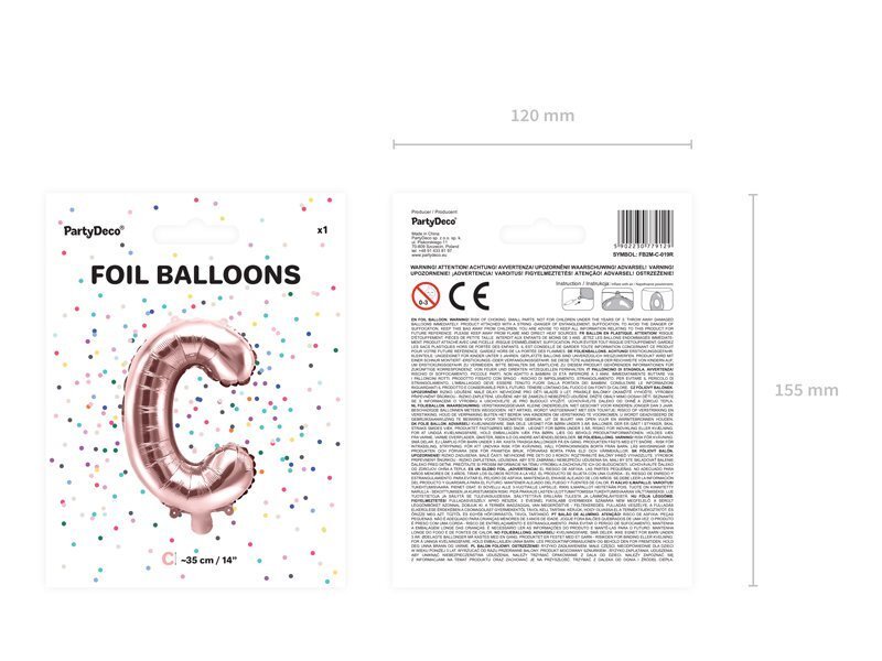Folijas baloni Burts "C" 35 cm, zeltaini/rozā, 50 gab. cena un informācija | Baloni | 220.lv