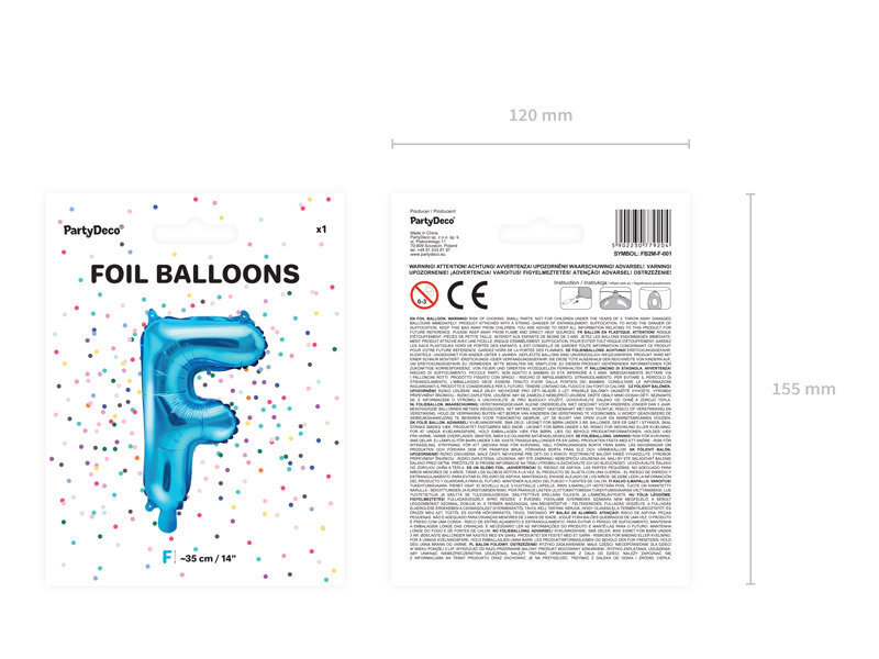 Folijas balons Burts "F" 35 cm, zils cena un informācija | Baloni | 220.lv