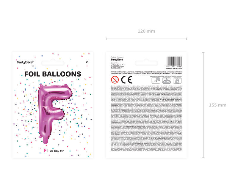 Folijas balons Burts "F" 35 cm, rozā cena un informācija | Baloni | 220.lv