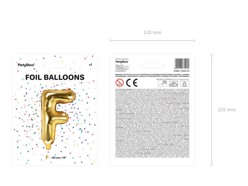 Folijas balons Burts "F" 35 cm, zeltains cena un informācija | Baloni | 220.lv