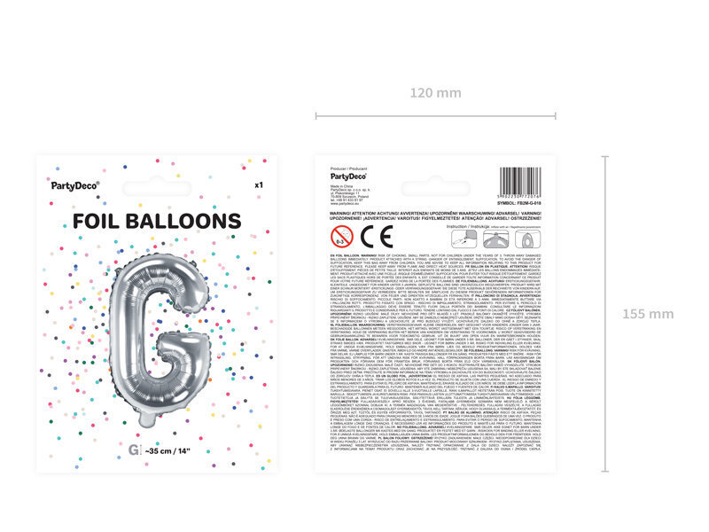 Folijas baloni Burts "G" 35 cm, sudrabaini, 50 gab. цена и информация | Baloni | 220.lv