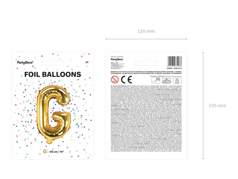 Folijas balons Burts "G" 35 cm, zeltains цена и информация | Baloni | 220.lv