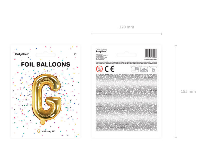 Folijas baloni Burts "G" 35 cm, zeltaini, 50 gab. цена и информация | Baloni | 220.lv