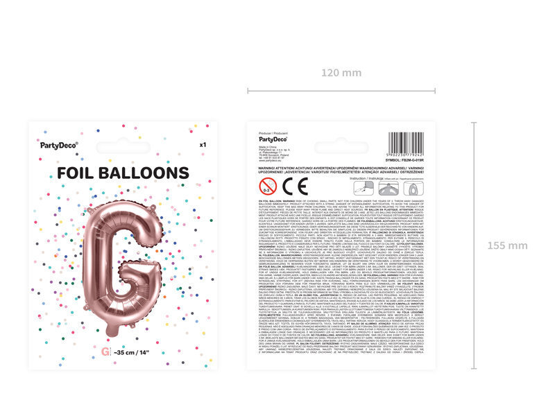 Folijas baloni Burts "G" 35 cm, zeltaini/rozā, 50 gab. цена и информация | Baloni | 220.lv