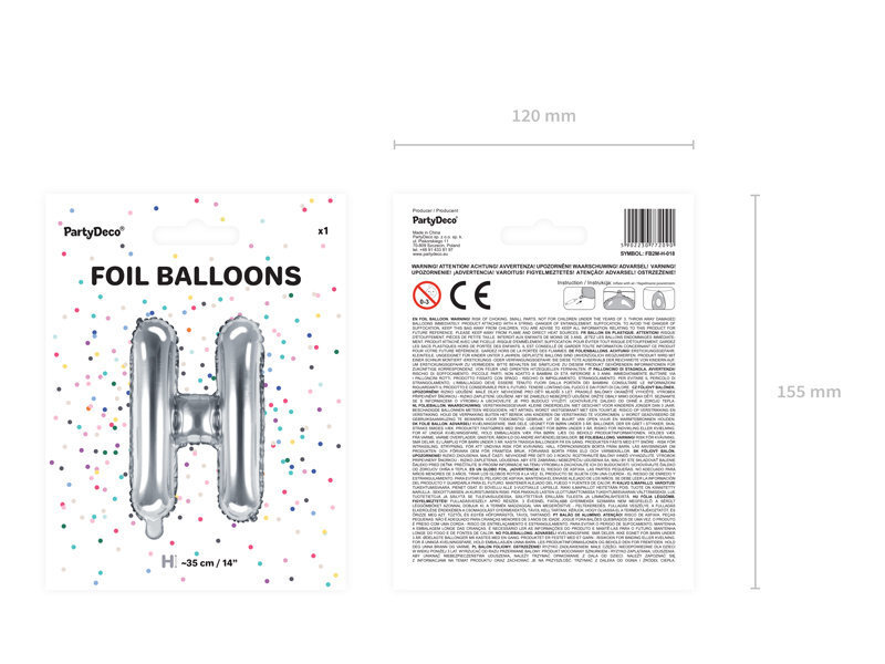 Folijas balons Burts "H" 35 cm, sudrabains cena un informācija | Baloni | 220.lv