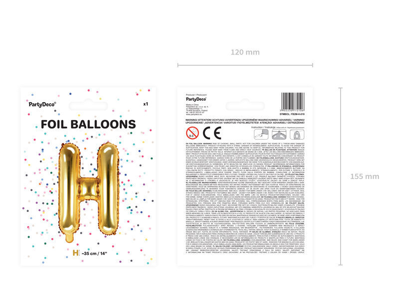 Folijas balons Burts "H" 35 cm, zeltains cena un informācija | Baloni | 220.lv