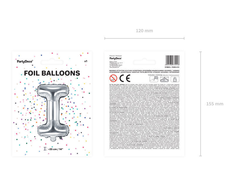 Folijas baloni Burts "I" 35 cm, sudrabaini, 50 gab. цена и информация | Baloni | 220.lv