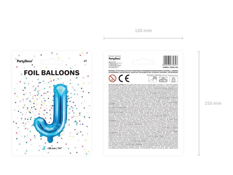 Folijas balons Burts "J" 35 cm, zils cena un informācija | Baloni | 220.lv