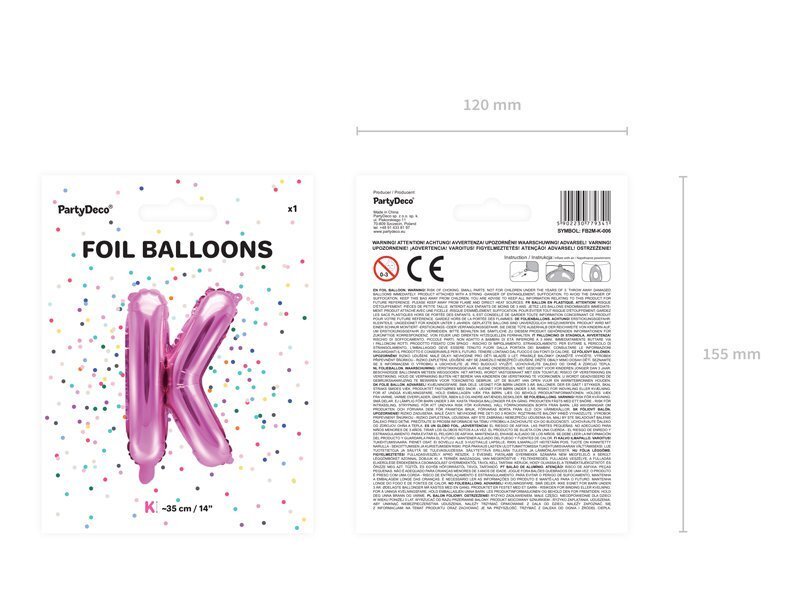 Folijas balons Burts "K" 35 cm, rozā cena un informācija | Baloni | 220.lv