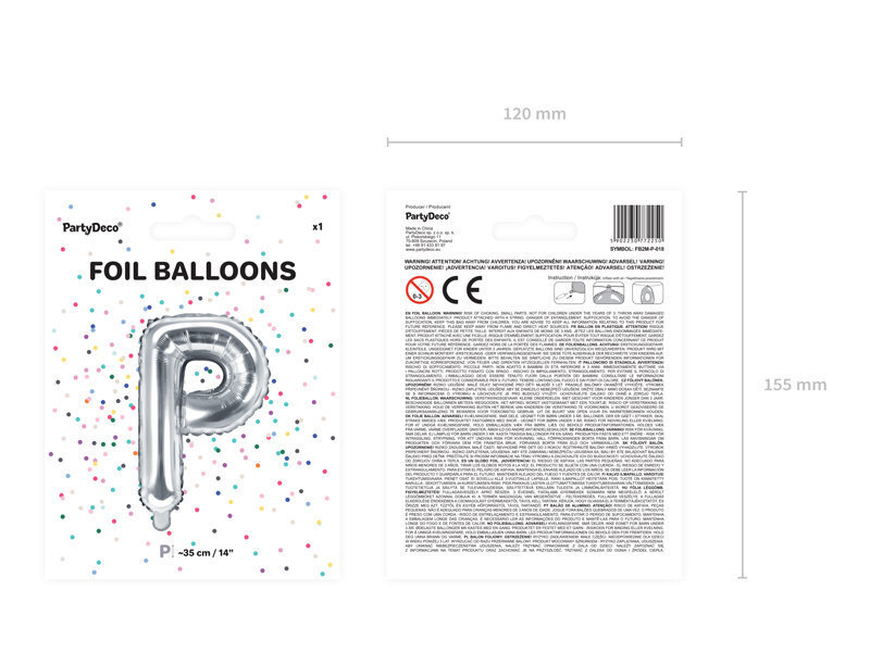 Folijas balons Burts "P" 35 cm, sudrabains cena un informācija | Baloni | 220.lv