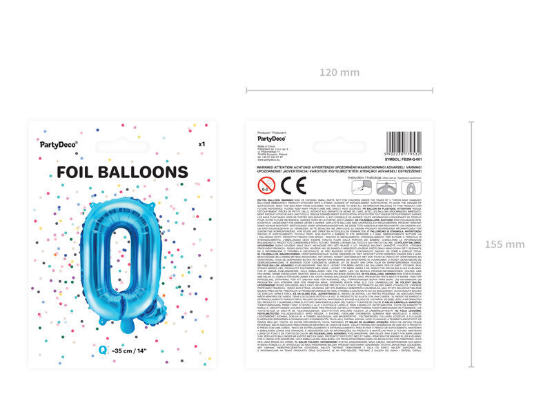 Folijas balons Burts "Q" 35 cm, zils cena un informācija | Baloni | 220.lv