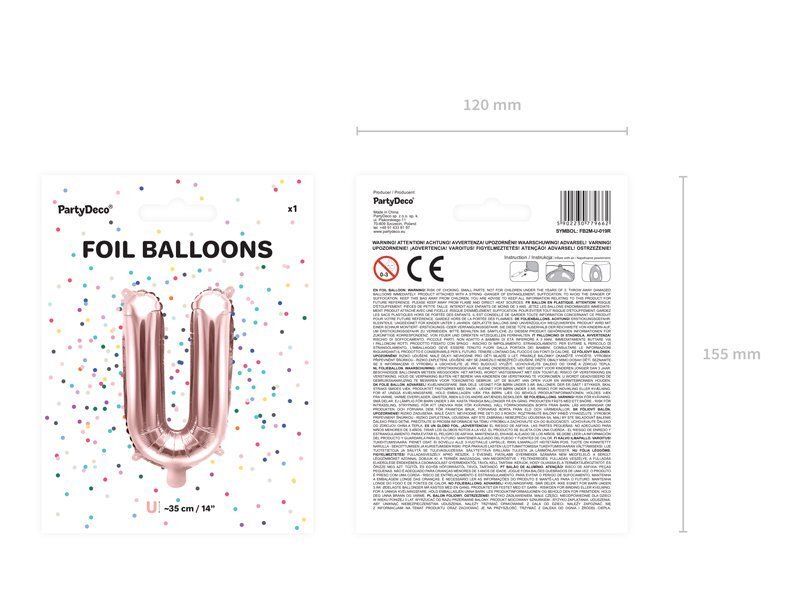 Folijas balons Burts "U" 35 cm, rozā/zeltains цена и информация | Baloni | 220.lv