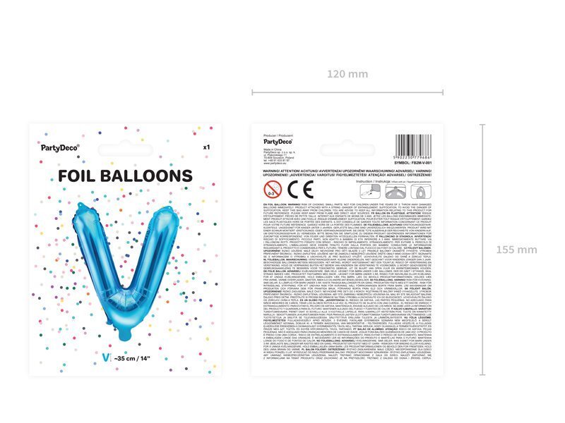 Folijas balons Burts "V" 35 cm, zils cena un informācija | Baloni | 220.lv