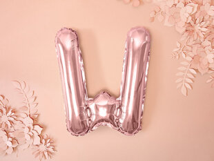 Folijas balons Burts "W" 35 cm, rozā/zeltains цена и информация | Шарики | 220.lv