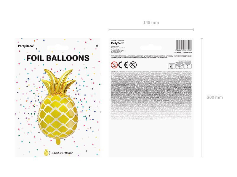 PartyDeco Folijas balons, 38 x 63 cm, zelta / Ananāss cena un informācija | Baloni | 220.lv