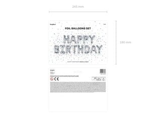 Folija balons Happy Birthday 340x35 cm, sudrabains цена и информация | Шары | 220.lv