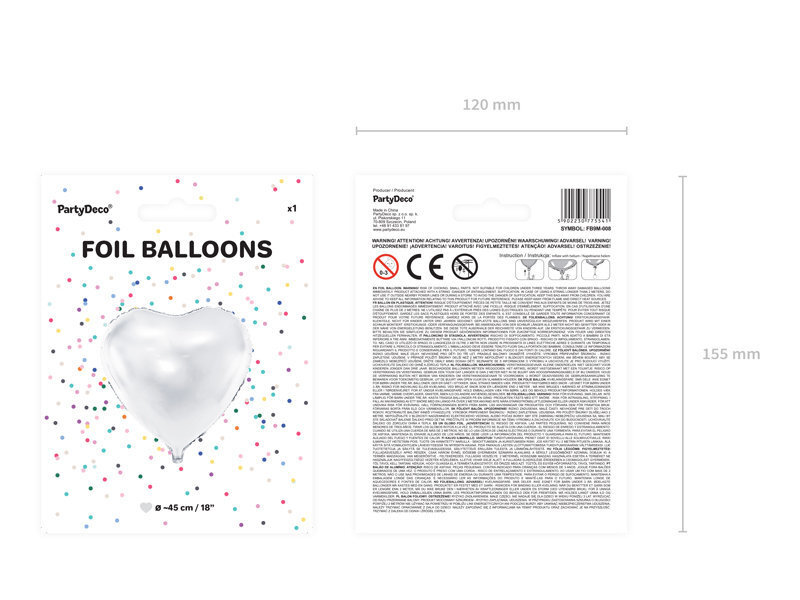 Folijas balons Heart 45 cm, balts cena un informācija | Baloni | 220.lv