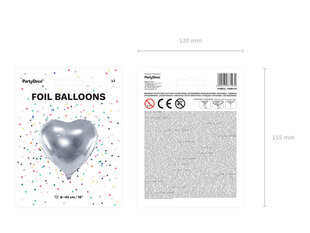Folijas baloni Heart 45 cm, sudrabaini, 50 gab. cena un informācija | Baloni | 220.lv
