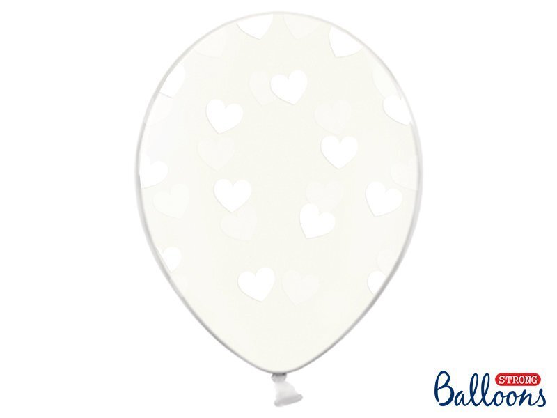 Baloni 30 cm Hearts, caurspīdīgi, 6 gab. cena un informācija | Baloni | 220.lv
