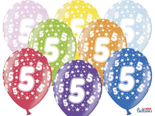 Baloni 30 cm 5th Birthday Metallic, dažādu krāsu, 6 gab. cena un informācija | Baloni | 220.lv