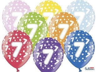 Baloni 30 cm 7th Birthday Metallic, dažādu krāsu, 6 gab. cena un informācija | Baloni | 220.lv