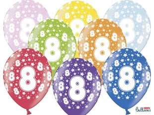 Baloni 30 cm 8th Birthday Metallic, dažādu krāsu, 6 gab. cena un informācija | Baloni | 220.lv