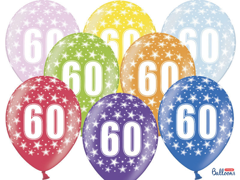 Baloni 30 cm 60th Birthday Metallic, dažādu krāsu, 6 gab. cena un informācija | Baloni | 220.lv