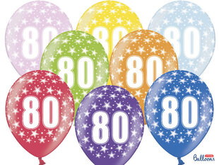 Baloni 30 cm 80th Birthday Metallic, dažādu krāsu, 6 gab. cena un informācija | Baloni | 220.lv