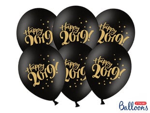 Baloni 30 cm Happy 2019! Pastel, melni, 6 gab. cena un informācija | Baloni | 220.lv