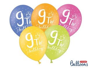 Izturīgi baloni 30 cm 9th! birthday, dažādu krāsu, 6 gab. cena un informācija | Baloni | 220.lv