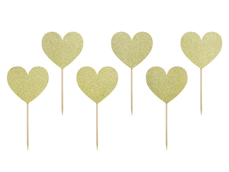 Irbulīši- dekorācijas Sweet Love Hearts gold, 11cm (1 iepak./6gab.) цена и информация | Vienreizējie trauki | 220.lv