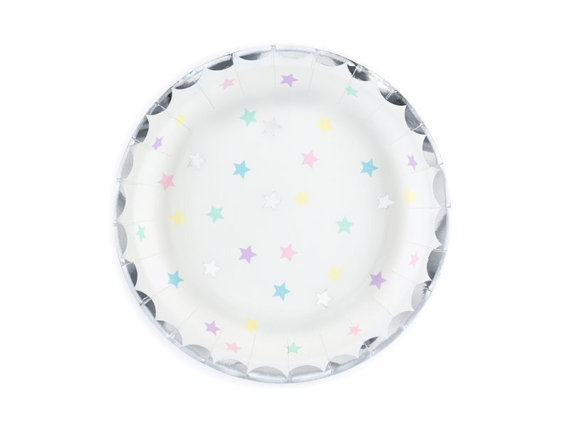 Vienreizlietojami papīra šķīvji Unicorn Stars, 18 cm, 1 kastīte / 25 iepakojumi (1 iepakojums / 6 gab.) cena un informācija | Vienreizējie trauki | 220.lv