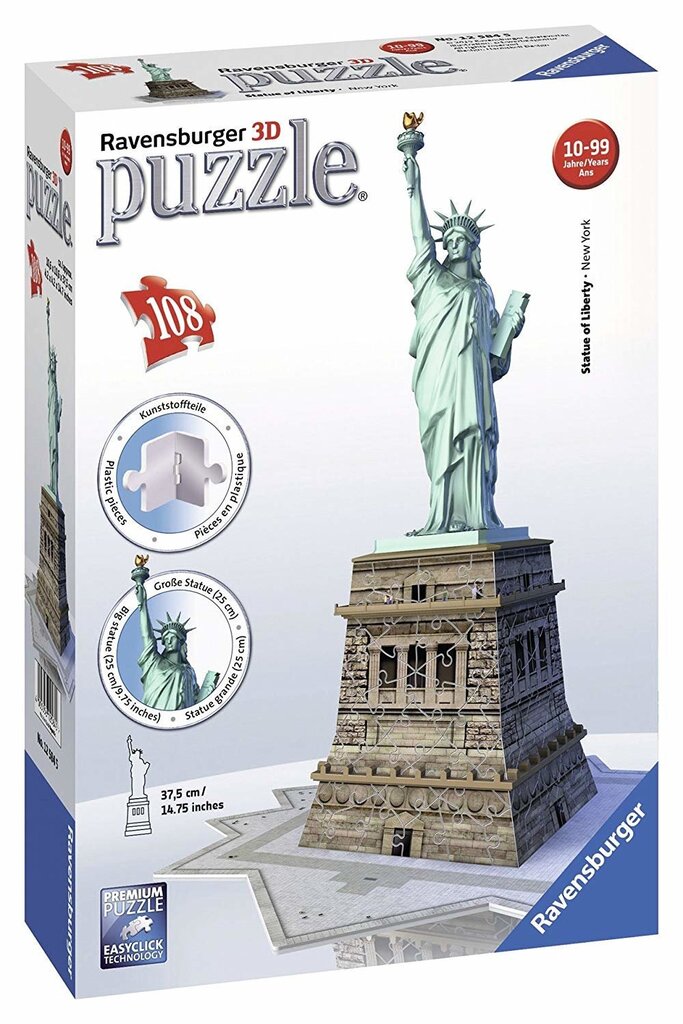 3D puzle Brīvības statuja Ravensburger, 125 845, 108 daļas цена и информация | Puzles, 3D puzles | 220.lv