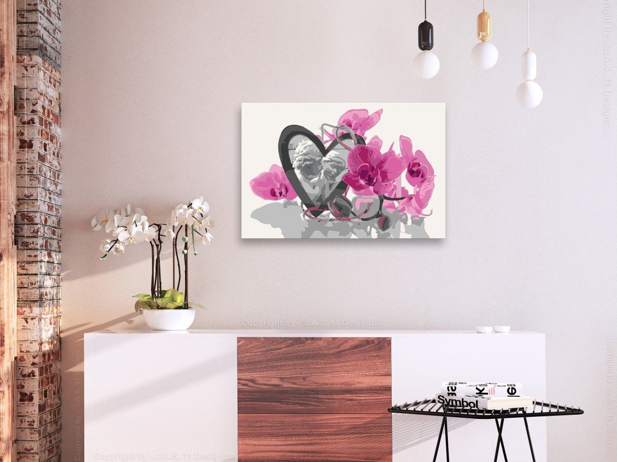 Gleznošana pēc cipariem Eņģeļi (Sirdis un rozā orhideja) 60x40 cm cena un informācija | Gleznas pēc numuriem | 220.lv