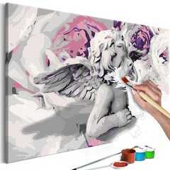 Gleznošana pēc cipariem Eņģelis (Ziedu fonā) 60x40 cm cena un informācija | Gleznas pēc numuriem | 220.lv