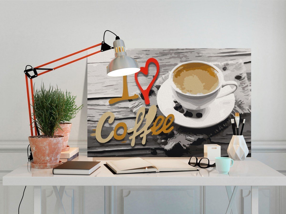 Gleznošana pēc cipariem Mīlu kafiju 40x60 cm cena un informācija | Gleznas pēc numuriem | 220.lv