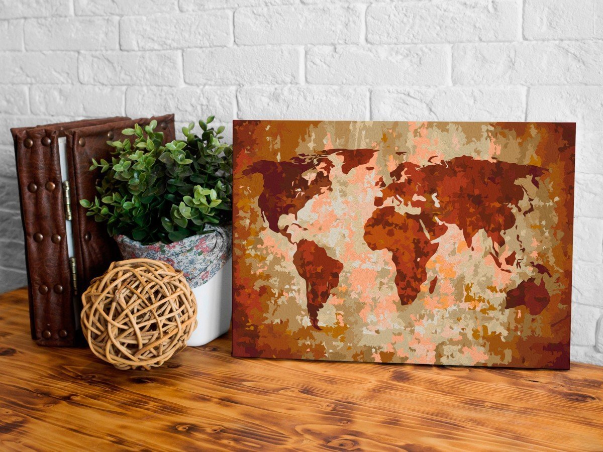 Gleznošana pēc cipariem Pasaules karte (Zemes krāsas) 60x40 cm cena un informācija | Gleznas pēc numuriem | 220.lv