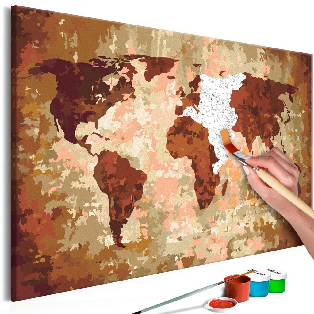 Gleznošana pēc cipariem Pasaules karte (Zemes krāsas) 60x40 cm cena un informācija | Gleznas pēc numuriem | 220.lv