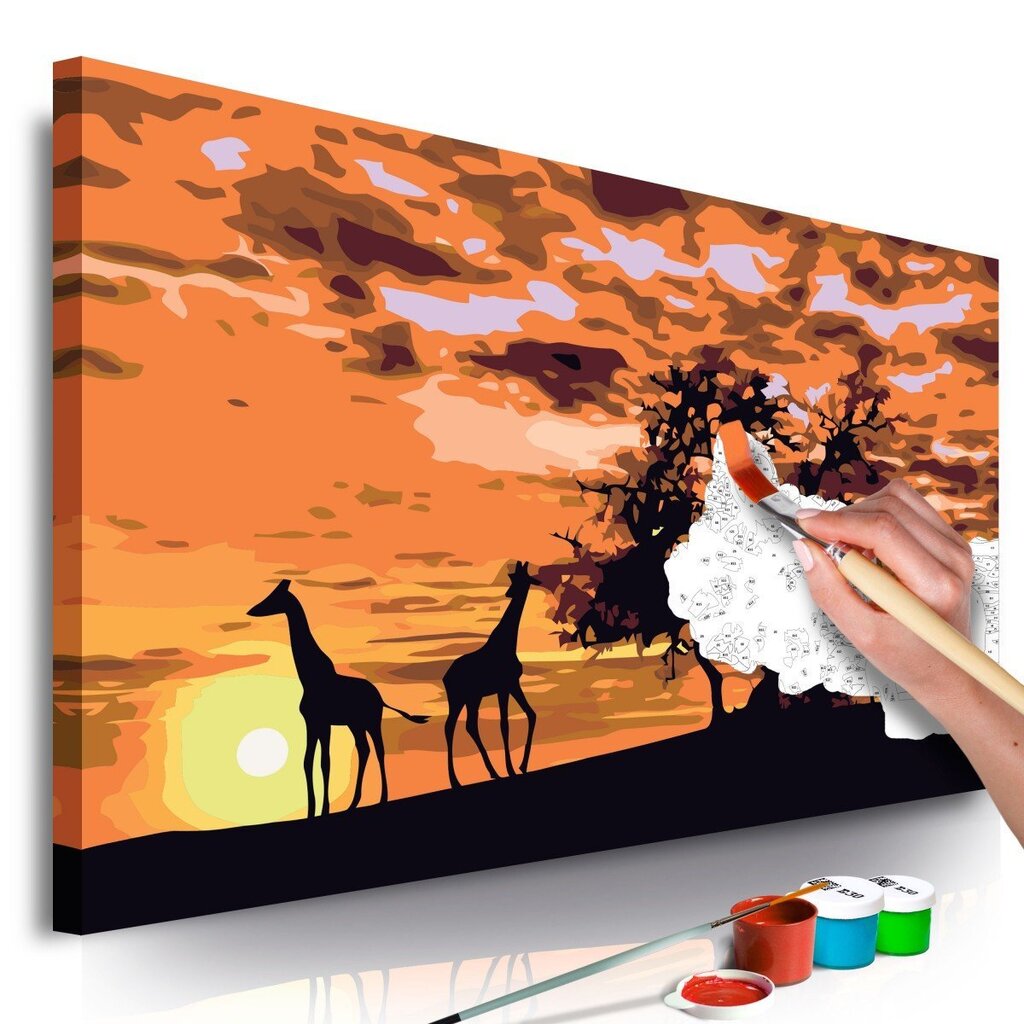 Dari pats - glezna uz audekla - Savanna (žirafes un ziloņi) 60x40cm cena un informācija | Gleznas pēc numuriem | 220.lv